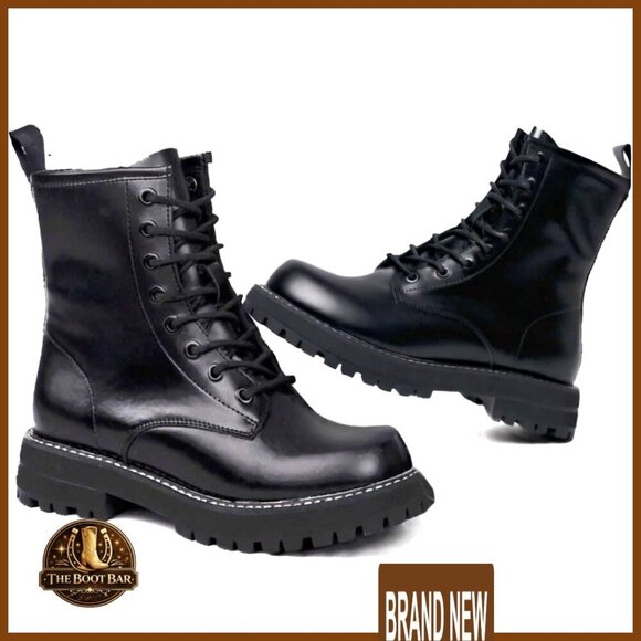 Shoes - Leather Combat Boots Waterproof Lace Up Round Toe Women's Shoes Rugged